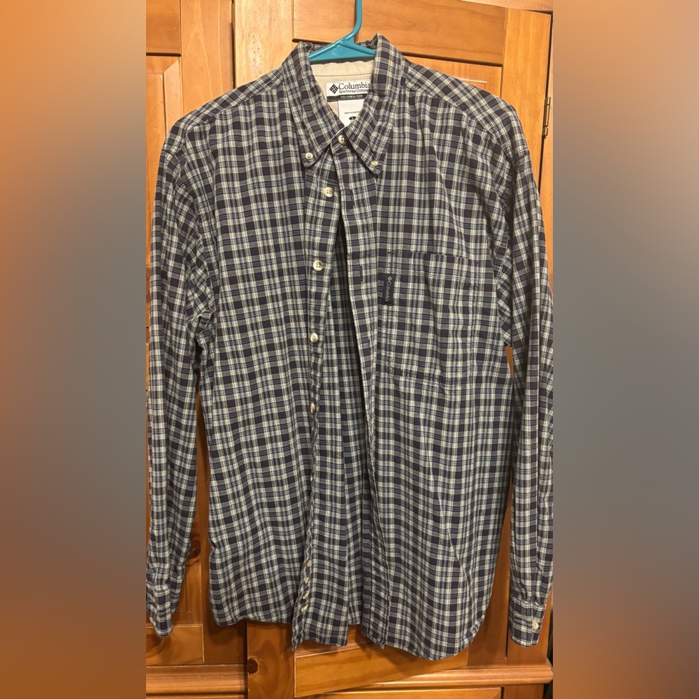 Columbia Navy and White Plaid Button-Down Shirt